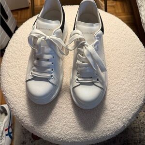 Alexander McQueen White Lace-Up Sneakers with black trim